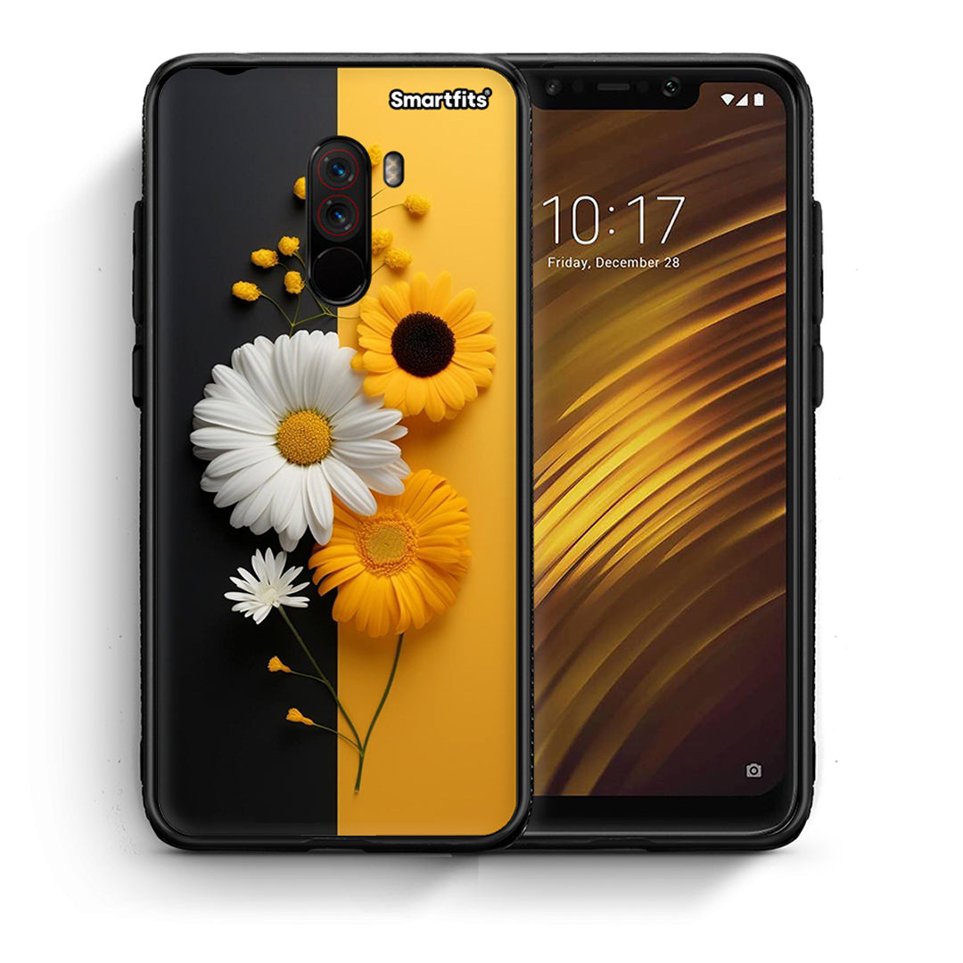 Θήκη Xiaomi Pocophone F1 Yellow Daisies από τη Smartfits με σχέδιο στο πίσω μέρος και μαύρο περίβλημα | Xiaomi Pocophone F1 Yellow Daisies case with colorful back and black bezels