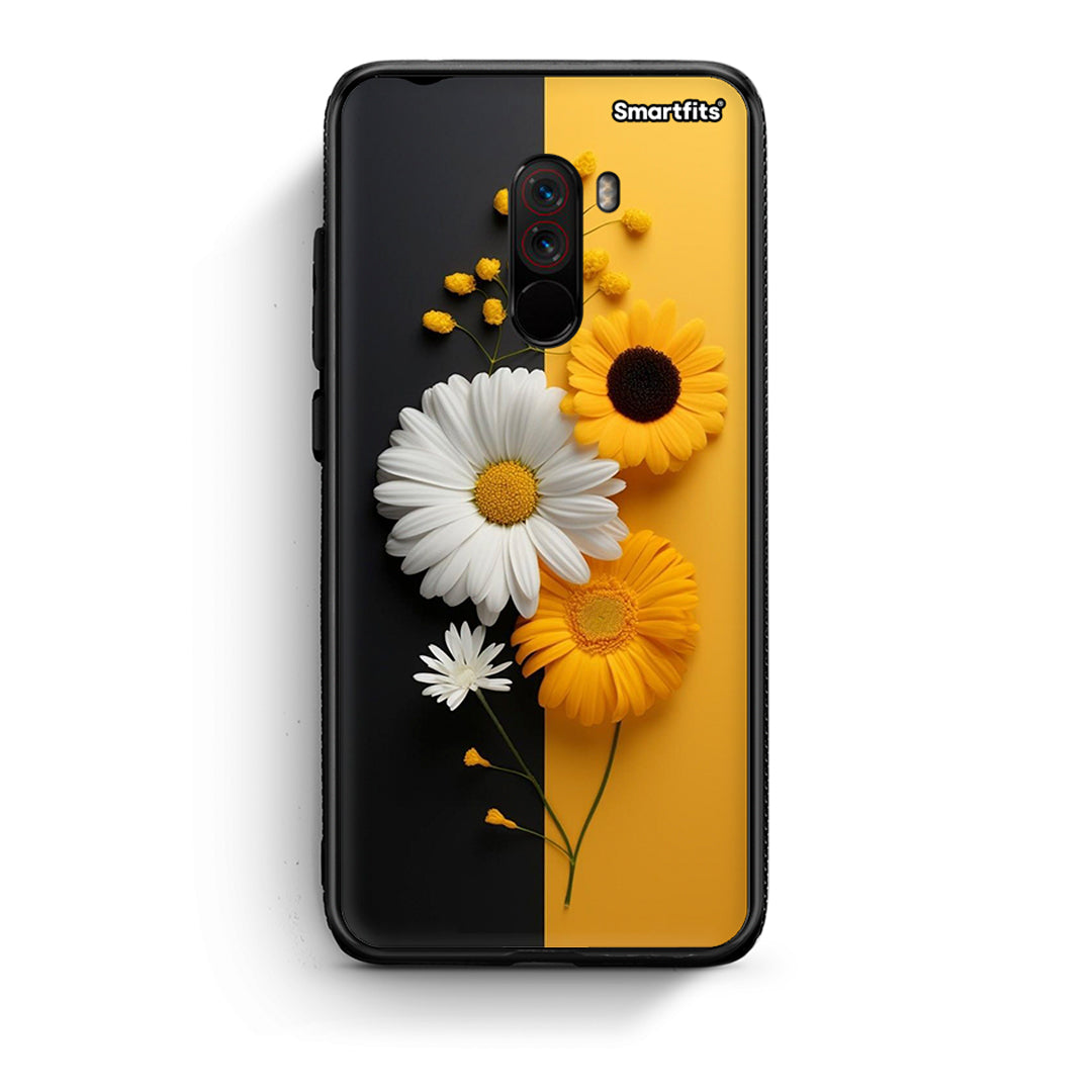 Xiaomi Pocophone F1 Yellow Daisies θήκη από τη Smartfits με σχέδιο στο πίσω μέρος και μαύρο περίβλημα | Smartphone case with colorful back and black bezels by Smartfits