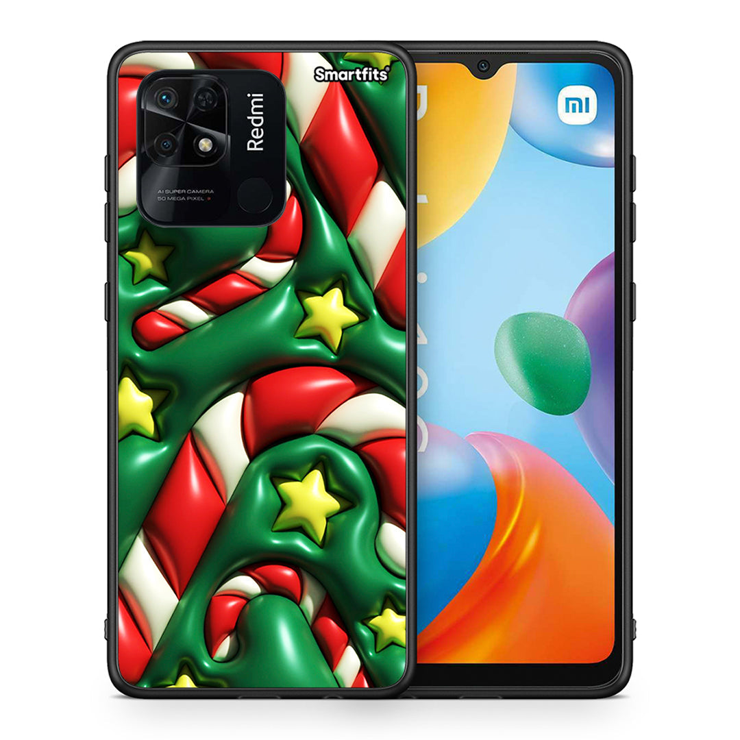 Θήκη Xiaomi Redmi 10C Christmas Bubbles από τη Smartfits με σχέδιο στο πίσω μέρος και μαύρο περίβλημα | Xiaomi Redmi 10C Christmas Bubbles case with colorful back and black bezels