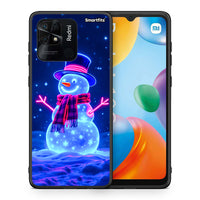 Thumbnail for Θήκη Xiaomi Redmi 10C Christmas Neon Snowman από τη Smartfits με σχέδιο στο πίσω μέρος και μαύρο περίβλημα | Xiaomi Redmi 10C Christmas Neon Snowman case with colorful back and black bezels