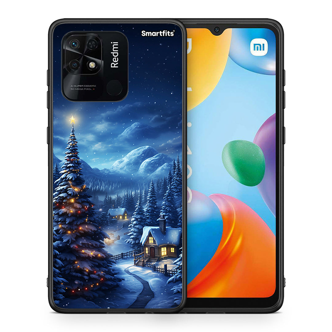 Θήκη Xiaomi Redmi 10C Christmas Scenery από τη Smartfits με σχέδιο στο πίσω μέρος και μαύρο περίβλημα | Xiaomi Redmi 10C Christmas Scenery case with colorful back and black bezels