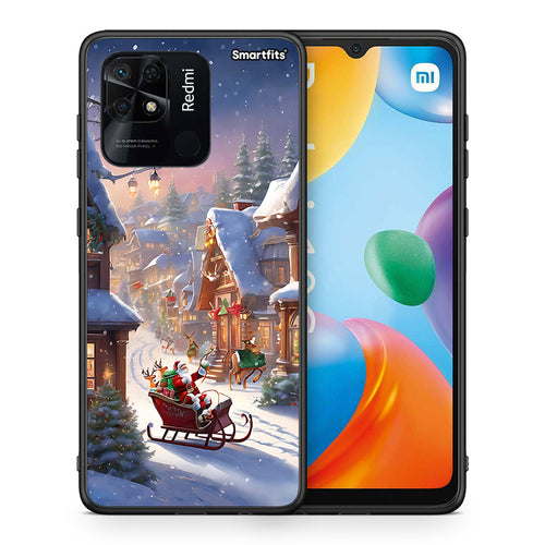 Θήκη Xiaomi Redmi 10C Christmas Snow από τη Smartfits με σχέδιο στο πίσω μέρος και μαύρο περίβλημα | Xiaomi Redmi 10C Christmas Snow case with colorful back and black bezels