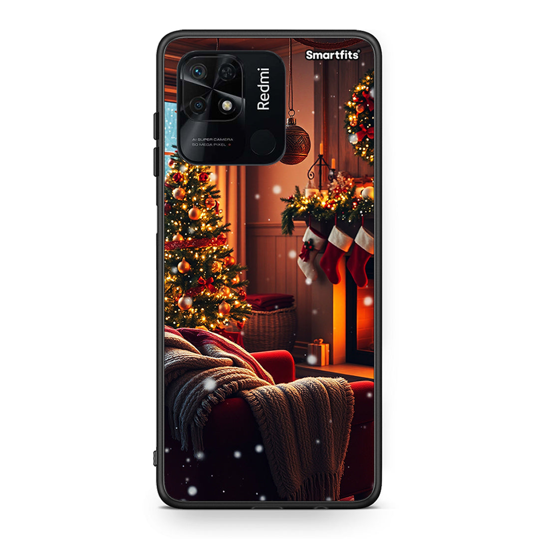 Xiaomi Redmi 10C Home For Christmas θήκη από τη Smartfits με σχέδιο στο πίσω μέρος και μαύρο περίβλημα | Smartphone case with colorful back and black bezels by Smartfits