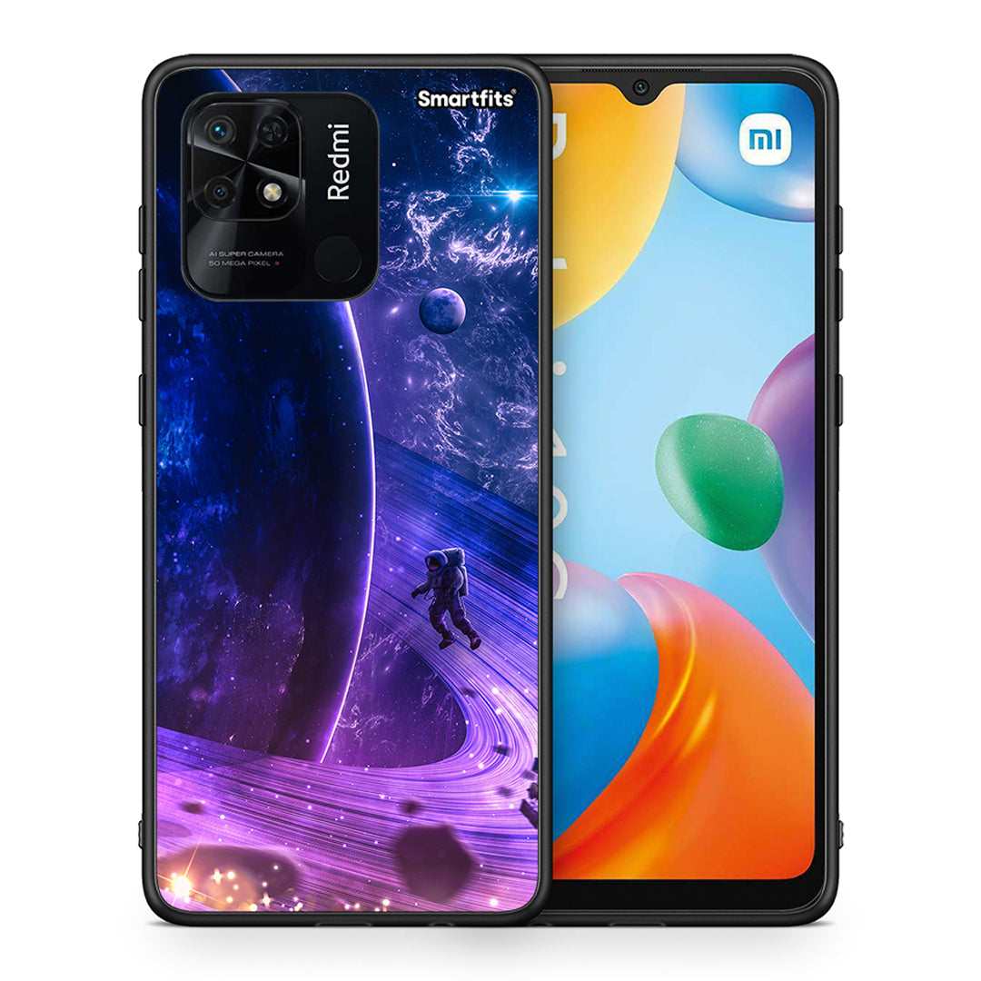 Θήκη Xiaomi Redmi 10C Lost Astronaut από τη Smartfits με σχέδιο στο πίσω μέρος και μαύρο περίβλημα | Xiaomi Redmi 10C Lost Astronaut case with colorful back and black bezels