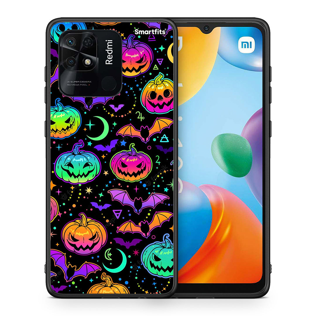 Θήκη Xiaomi Redmi 10C Neon Halloween από τη Smartfits με σχέδιο στο πίσω μέρος και μαύρο περίβλημα | Xiaomi Redmi 10C Neon Halloween case with colorful back and black bezels