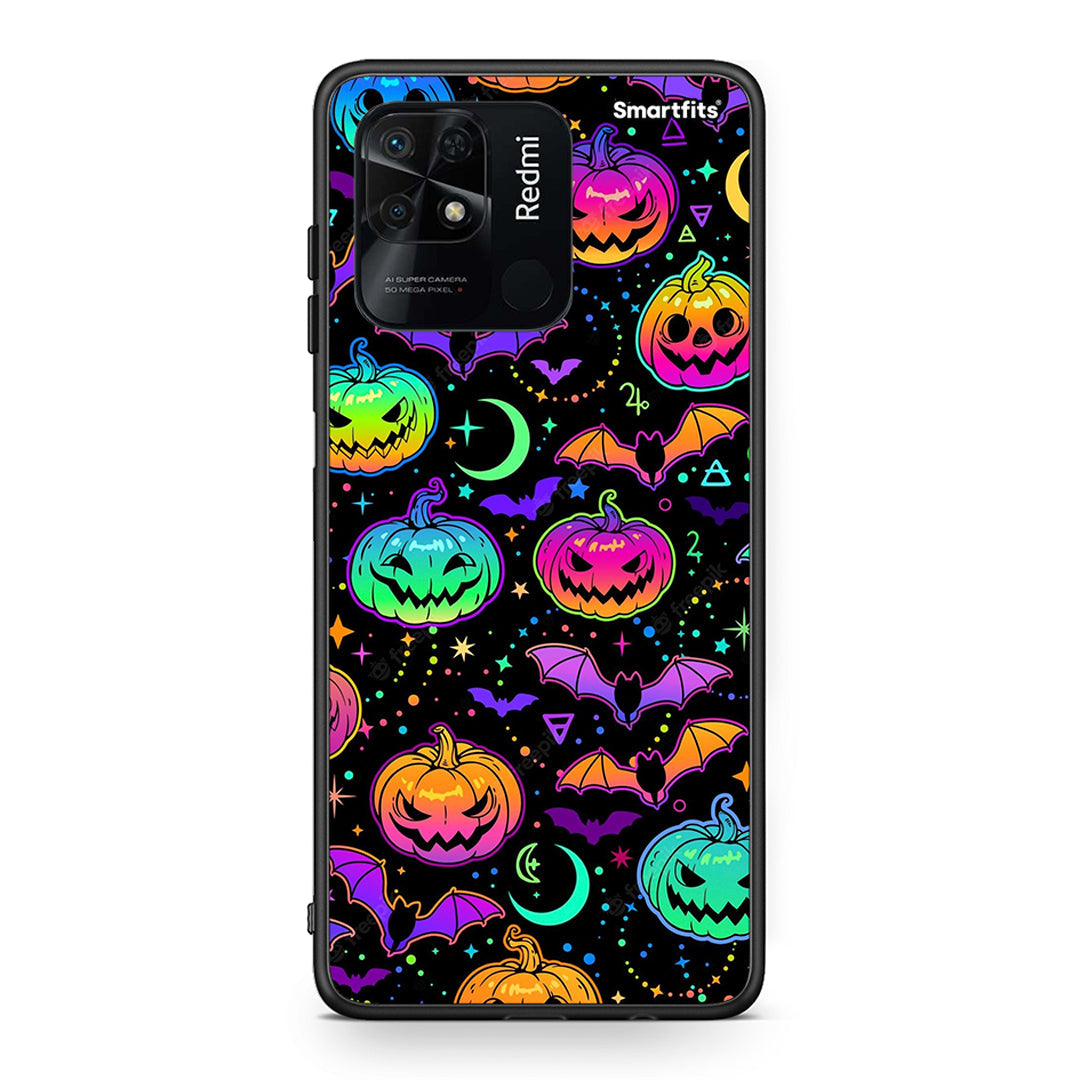 Xiaomi Redmi 10C Neon Halloween θήκη από τη Smartfits με σχέδιο στο πίσω μέρος και μαύρο περίβλημα | Smartphone case with colorful back and black bezels by Smartfits