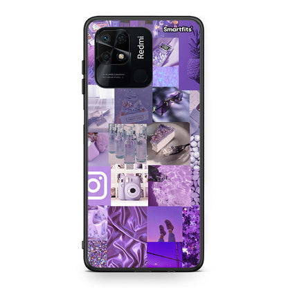 Xiaomi Redmi 10C Purple Aesthetic Collage θήκη από τη Smartfits με σχέδιο στο πίσω μέρος και μαύρο περίβλημα | Smartphone case with colorful back and black bezels by Smartfits
