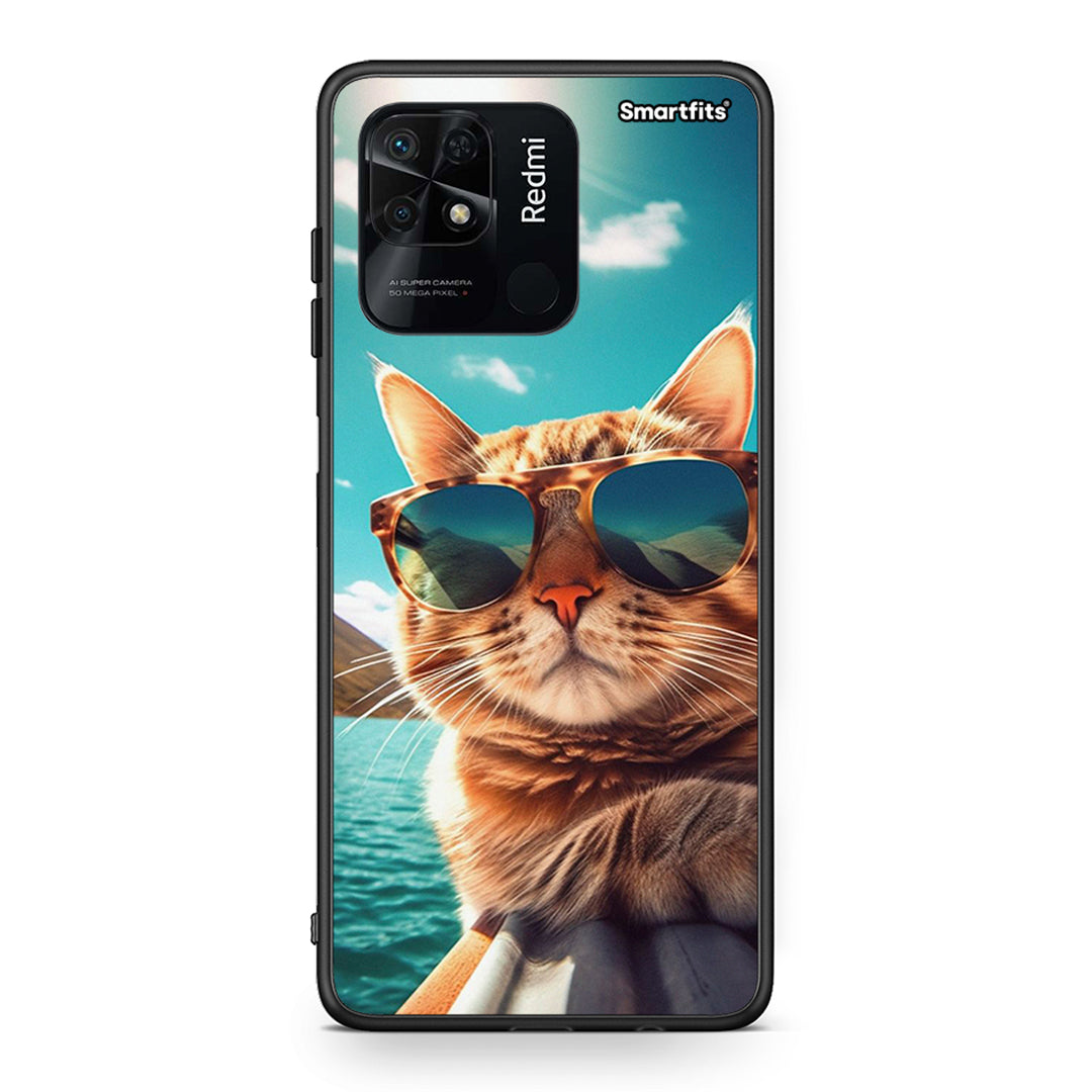 Xiaomi Redmi 10C Summer Cat θήκη από τη Smartfits με σχέδιο στο πίσω μέρος και μαύρο περίβλημα | Smartphone case with colorful back and black bezels by Smartfits