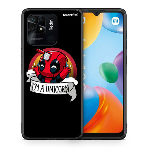 Θήκη Xiaomi Redmi 10C Unicorn Deadpool από τη Smartfits με σχέδιο στο πίσω μέρος και μαύρο περίβλημα | Xiaomi Redmi 10C Unicorn Deadpool case with colorful back and black bezels