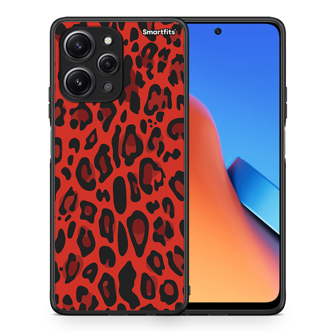 Θήκη Xiaomi Redmi 12 4G Red Leopard Animal από τη Smartfits με σχέδιο στο πίσω μέρος και μαύρο περίβλημα | Xiaomi Redmi 12 4G Red Leopard Animal case with colorful back and black bezels