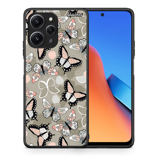 Θήκη Xiaomi Redmi 12 4G Butterflies Boho από τη Smartfits με σχέδιο στο πίσω μέρος και μαύρο περίβλημα | Xiaomi Redmi 12 4G Butterflies Boho case with colorful back and black bezels