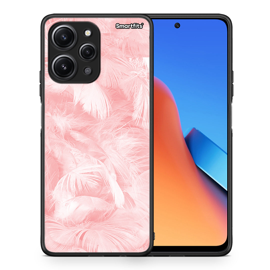 Θήκη Xiaomi Redmi 12 4G Pink Feather Boho από τη Smartfits με σχέδιο στο πίσω μέρος και μαύρο περίβλημα | Xiaomi Redmi 12 4G Pink Feather Boho case with colorful back and black bezels