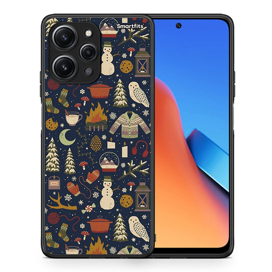 Θήκη Xiaomi Redmi 12 4G Christmas Elements από τη Smartfits με σχέδιο στο πίσω μέρος και μαύρο περίβλημα | Xiaomi Redmi 12 4G Christmas Elements case with colorful back and black bezels