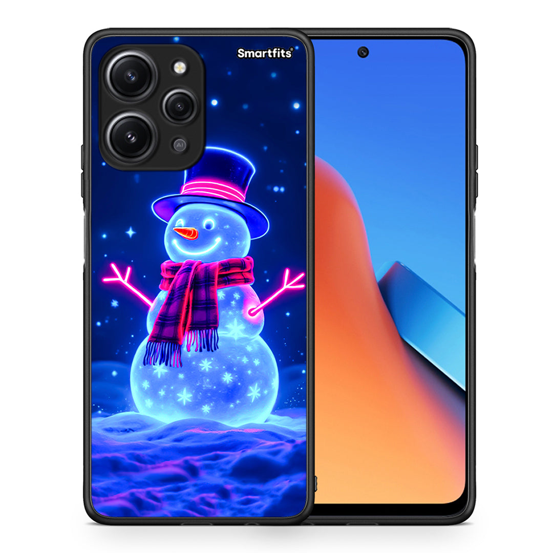 Θήκη Xiaomi Redmi 12 4G Christmas Neon Snowman από τη Smartfits με σχέδιο στο πίσω μέρος και μαύρο περίβλημα | Xiaomi Redmi 12 4G Christmas Neon Snowman case with colorful back and black bezels