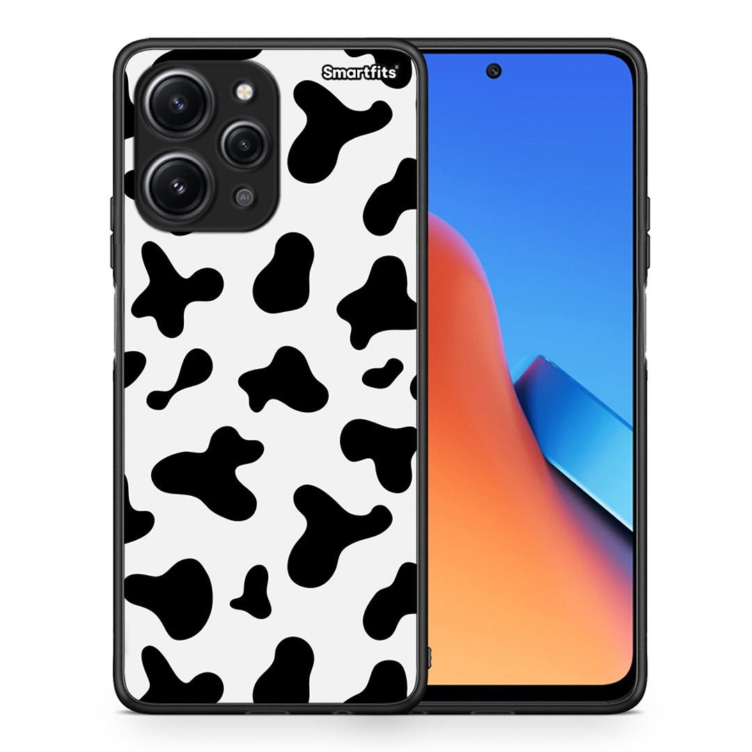 Θήκη Xiaomi Redmi 12 4G Cow Print από τη Smartfits με σχέδιο στο πίσω μέρος και μαύρο περίβλημα | Xiaomi Redmi 12 4G Cow Print case with colorful back and black bezels