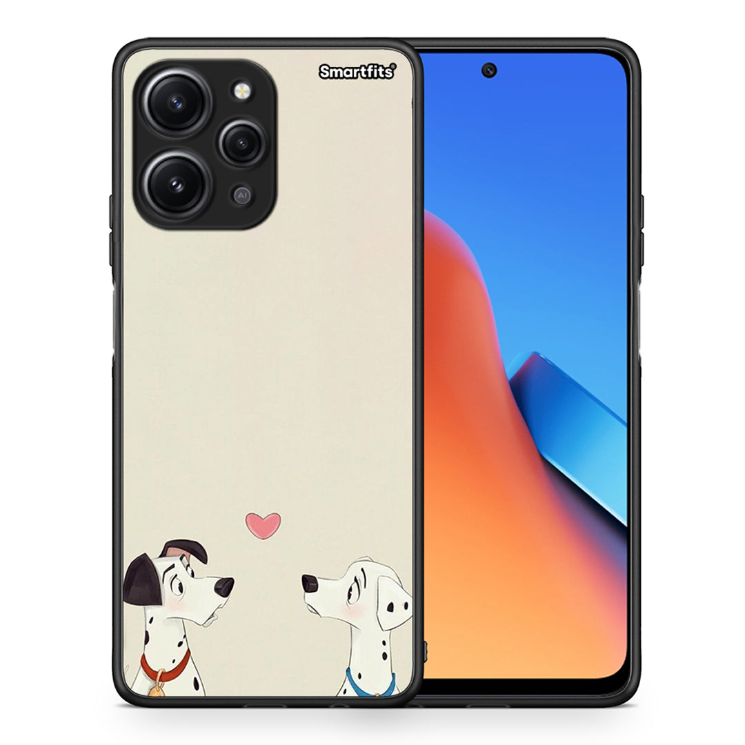 Θήκη Xiaomi Redmi 12 4G Dalmatians Love από τη Smartfits με σχέδιο στο πίσω μέρος και μαύρο περίβλημα | Xiaomi Redmi 12 4G Dalmatians Love case with colorful back and black bezels