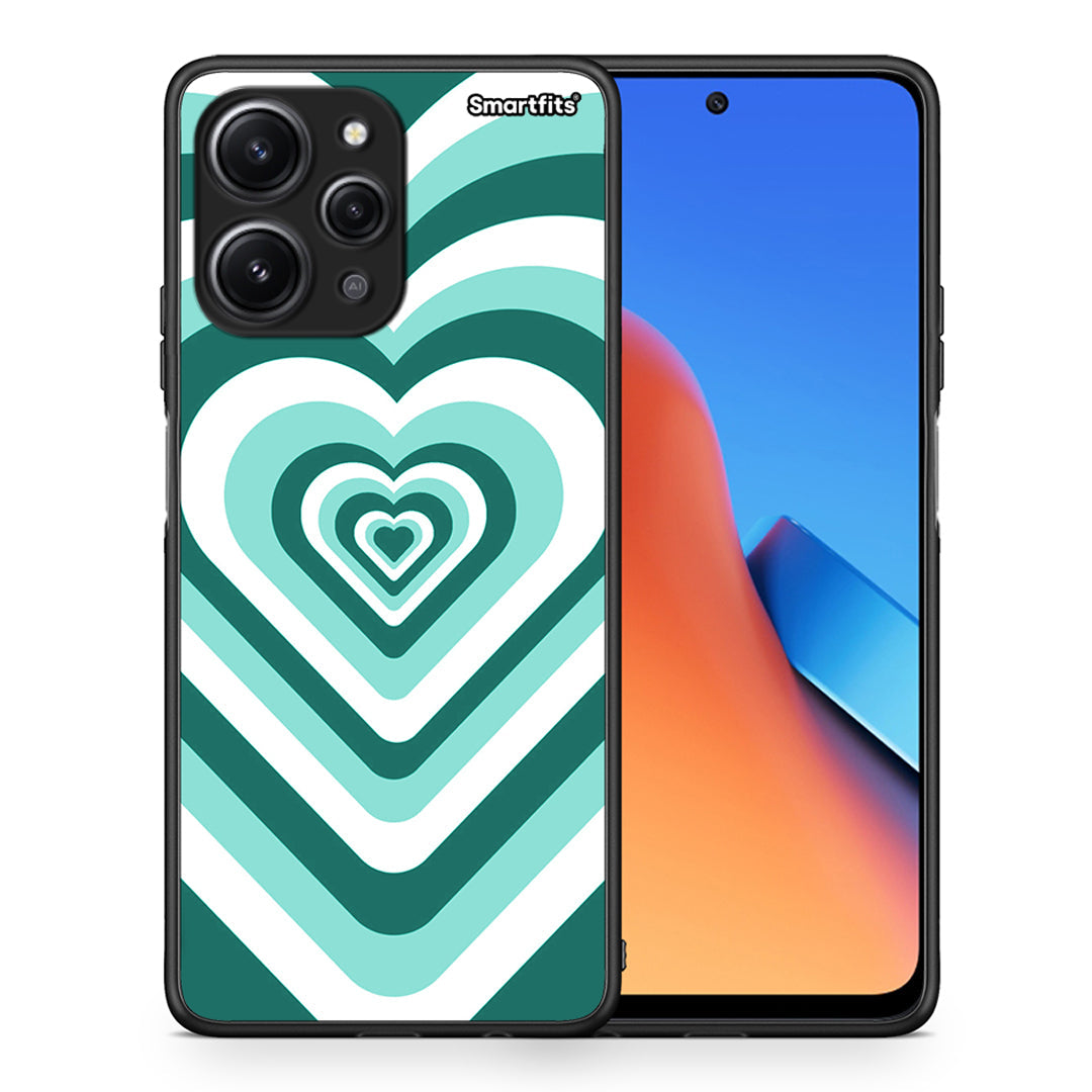 Θήκη Xiaomi Redmi 12 4G Green Hearts από τη Smartfits με σχέδιο στο πίσω μέρος και μαύρο περίβλημα | Xiaomi Redmi 12 4G Green Hearts case with colorful back and black bezels