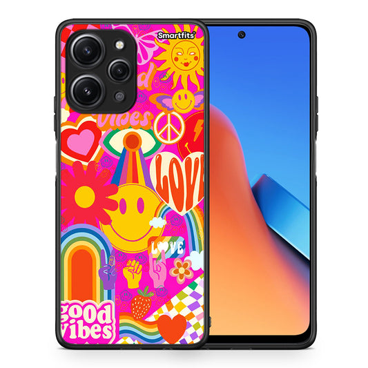 Θήκη Xiaomi Redmi 12 4G Hippie Love από τη Smartfits με σχέδιο στο πίσω μέρος και μαύρο περίβλημα | Xiaomi Redmi 12 4G Hippie Love case with colorful back and black bezels