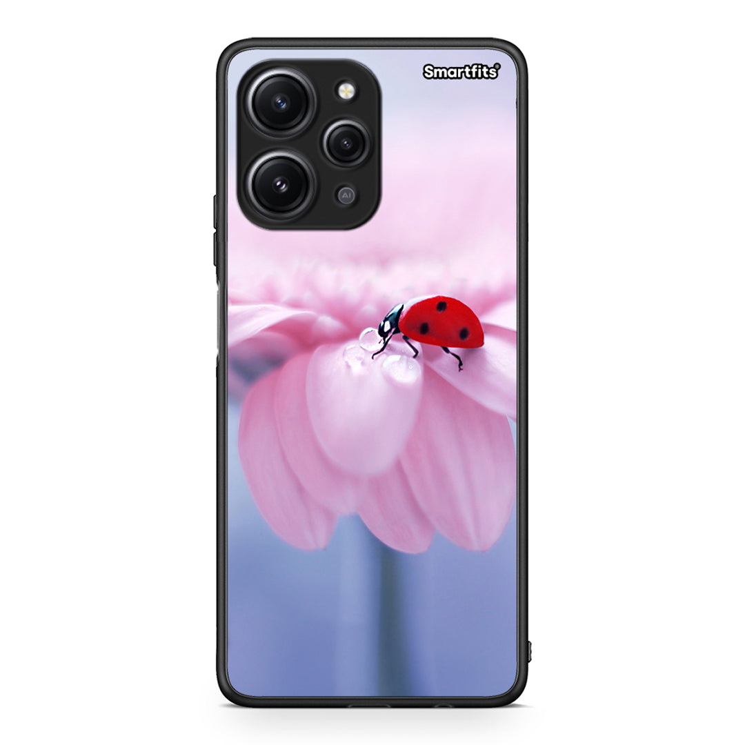 Xiaomi Redmi 12 4G Ladybug Flower θήκη από τη Smartfits με σχέδιο στο πίσω μέρος και μαύρο περίβλημα | Smartphone case with colorful back and black bezels by Smartfits