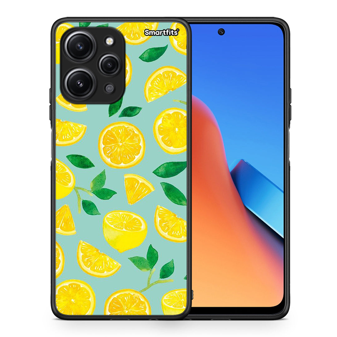 Θήκη Xiaomi Redmi 12 4G Lemons από τη Smartfits με σχέδιο στο πίσω μέρος και μαύρο περίβλημα | Xiaomi Redmi 12 4G Lemons case with colorful back and black bezels