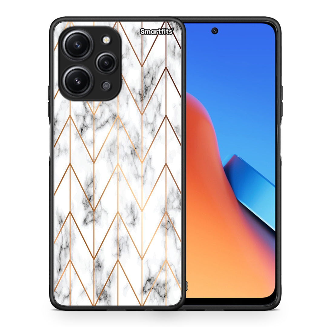 Θήκη Xiaomi Redmi 12 4G Gold Geometric Marble από τη Smartfits με σχέδιο στο πίσω μέρος και μαύρο περίβλημα | Xiaomi Redmi 12 4G Gold Geometric Marble case with colorful back and black bezels