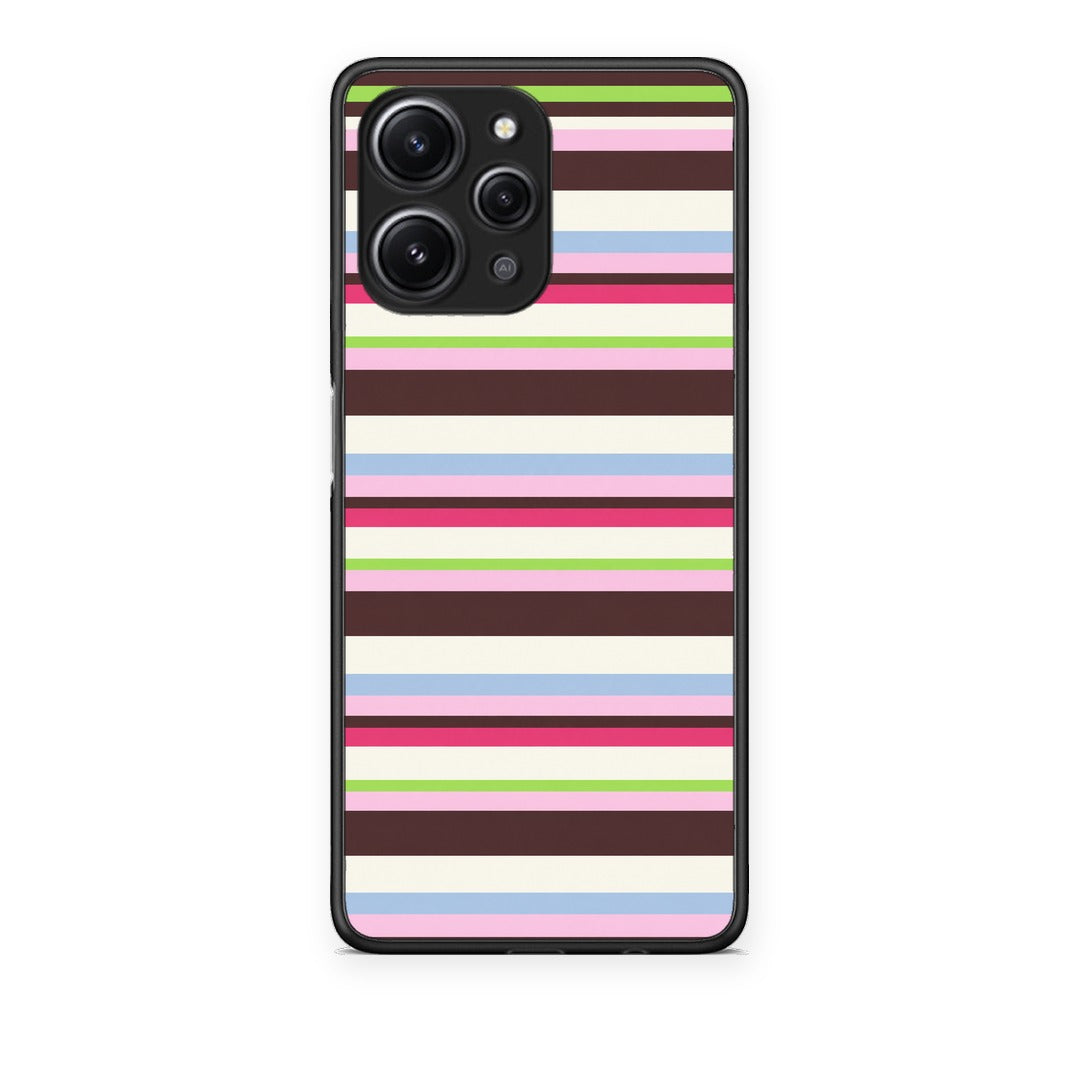 Θήκη Xiaomi Redmi 12 4G Multicolour Horizontal Stripes από τη Smartfits με σχέδιο στο πίσω μέρος και μαύρο περίβλημα | Xiaomi Redmi 12 4G Multicolour Horizontal Stripes case with colorful back and black bezels