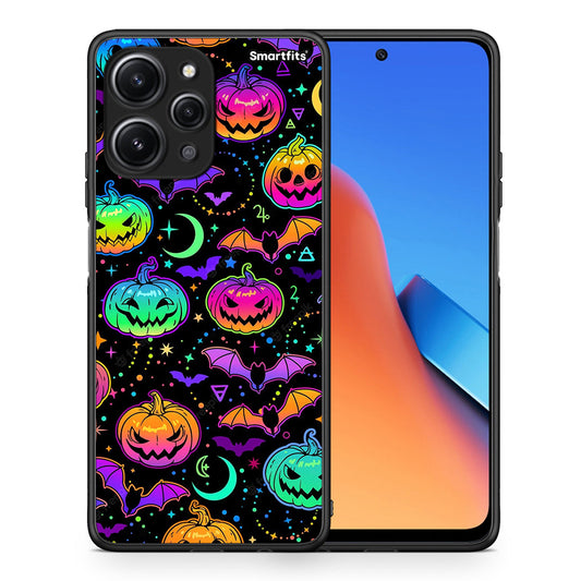 Θήκη Xiaomi Redmi 12 4G Neon Halloween από τη Smartfits με σχέδιο στο πίσω μέρος και μαύρο περίβλημα | Xiaomi Redmi 12 4G Neon Halloween case with colorful back and black bezels