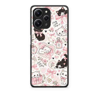 Θήκη Xiaomi Redmi 12 4G Pink Bows and Kittens Collage από τη Smartfits με σχέδιο στο πίσω μέρος και μαύρο περίβλημα | Xiaomi Redmi 12 4G Pink Bows and Kittens Collage case with colorful back and black bezels
