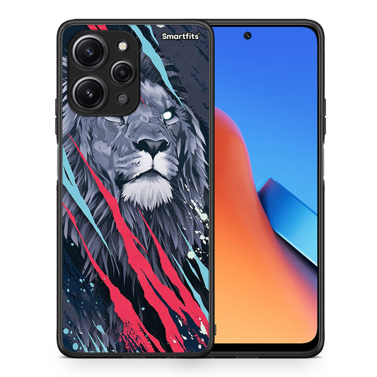 Θήκη Xiaomi Redmi 12 4G Lion Designer PopArt από τη Smartfits με σχέδιο στο πίσω μέρος και μαύρο περίβλημα | Xiaomi Redmi 12 4G Lion Designer PopArt case with colorful back and black bezels