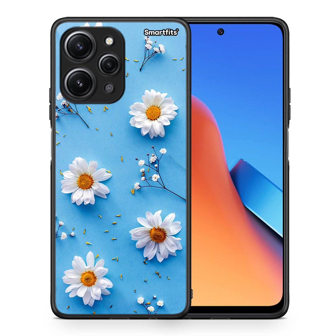 Θήκη Xiaomi Redmi 12 4G Real Daisies από τη Smartfits με σχέδιο στο πίσω μέρος και μαύρο περίβλημα | Xiaomi Redmi 12 4G Real Daisies case with colorful back and black bezels