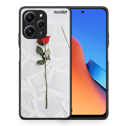 Θήκη Xiaomi Redmi 12 4G Red Rose από τη Smartfits με σχέδιο στο πίσω μέρος και μαύρο περίβλημα | Xiaomi Redmi 12 4G Red Rose case with colorful back and black bezels