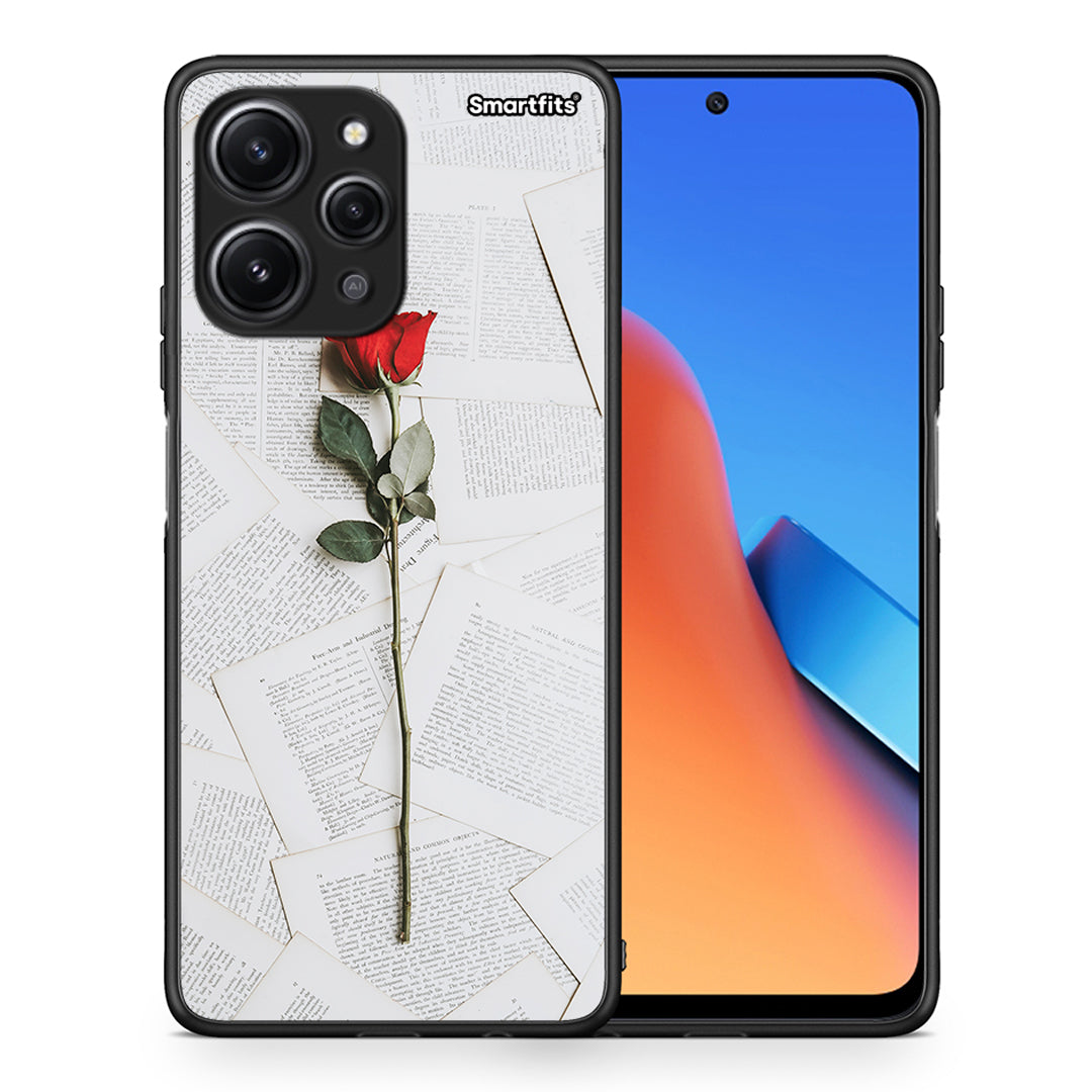 Θήκη Xiaomi Redmi 12 4G Red Rose από τη Smartfits με σχέδιο στο πίσω μέρος και μαύρο περίβλημα | Xiaomi Redmi 12 4G Red Rose case with colorful back and black bezels