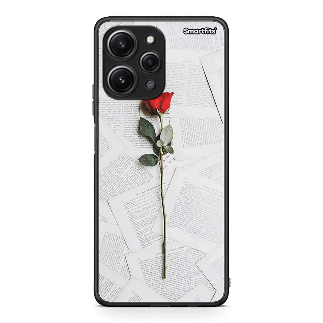 Xiaomi Redmi 12 4G Red Rose θήκη από τη Smartfits με σχέδιο στο πίσω μέρος και μαύρο περίβλημα | Smartphone case with colorful back and black bezels by Smartfits