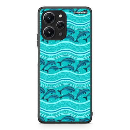 Xiaomi Redmi 12 4G Swimming Dolphins θήκη από τη Smartfits με σχέδιο στο πίσω μέρος και μαύρο περίβλημα | Smartphone case with colorful back and black bezels by Smartfits