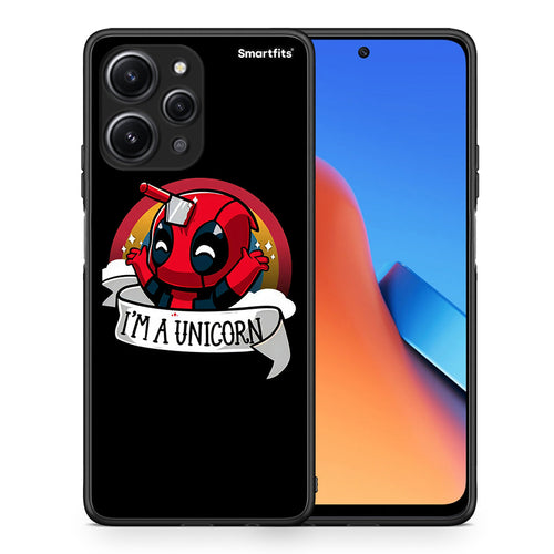 Θήκη Xiaomi Redmi 12 4G Unicorn Deadpool από τη Smartfits με σχέδιο στο πίσω μέρος και μαύρο περίβλημα | Xiaomi Redmi 12 4G Unicorn Deadpool case with colorful back and black bezels