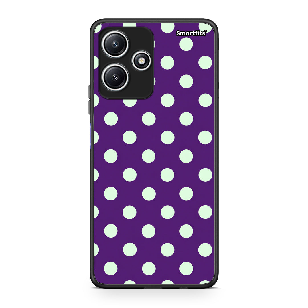 Θήκη Xiaomi Redmi 12 5G Mint Polka Dots on Purple από τη Smartfits με σχέδιο στο πίσω μέρος και μαύρο περίβλημα | Xiaomi Redmi 12 5G Mint Polka Dots on Purple case with colorful back and black bezels