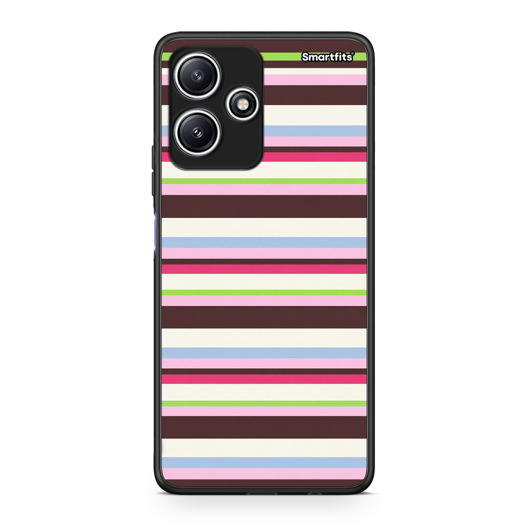 Θήκη Xiaomi Redmi 12 5G Multicolour Horizontal Stripes από τη Smartfits με σχέδιο στο πίσω μέρος και μαύρο περίβλημα | Xiaomi Redmi 12 5G Multicolour Horizontal Stripes case with colorful back and black bezels