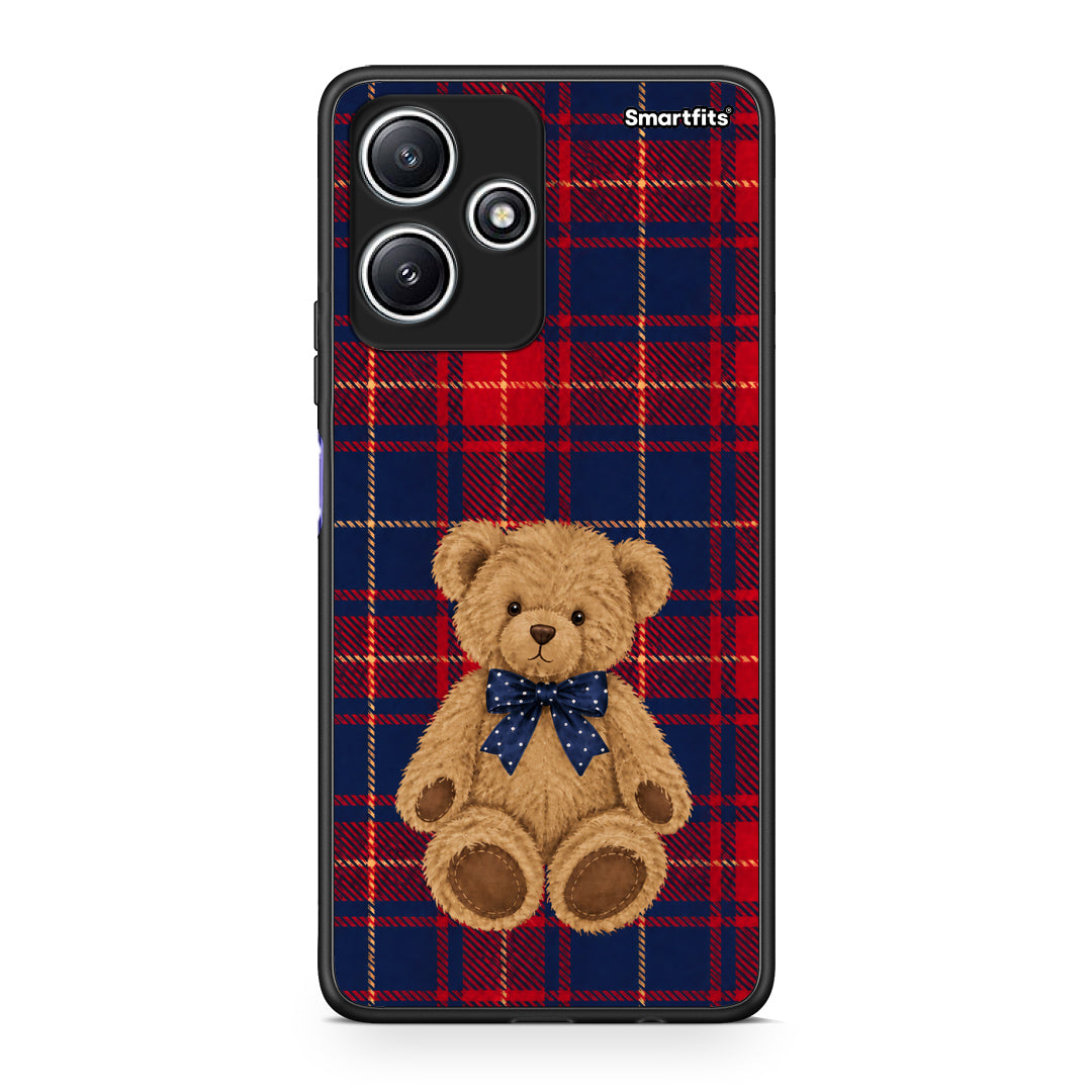Θήκη Xiaomi Redmi 12 5G Teddy Bear on Red and Navy Tartan από τη Smartfits με σχέδιο στο πίσω μέρος και μαύρο περίβλημα | Xiaomi Redmi 12 5G Teddy Bear on Red and Navy Tartan case with colorful back and black bezels