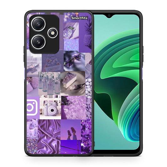 Θήκη Xiaomi Redmi 12 5G Purple Aesthetic Collage από τη Smartfits με σχέδιο στο πίσω μέρος και μαύρο περίβλημα | Xiaomi Redmi 12 5G Purple Aesthetic Collage case with colorful back and black bezels