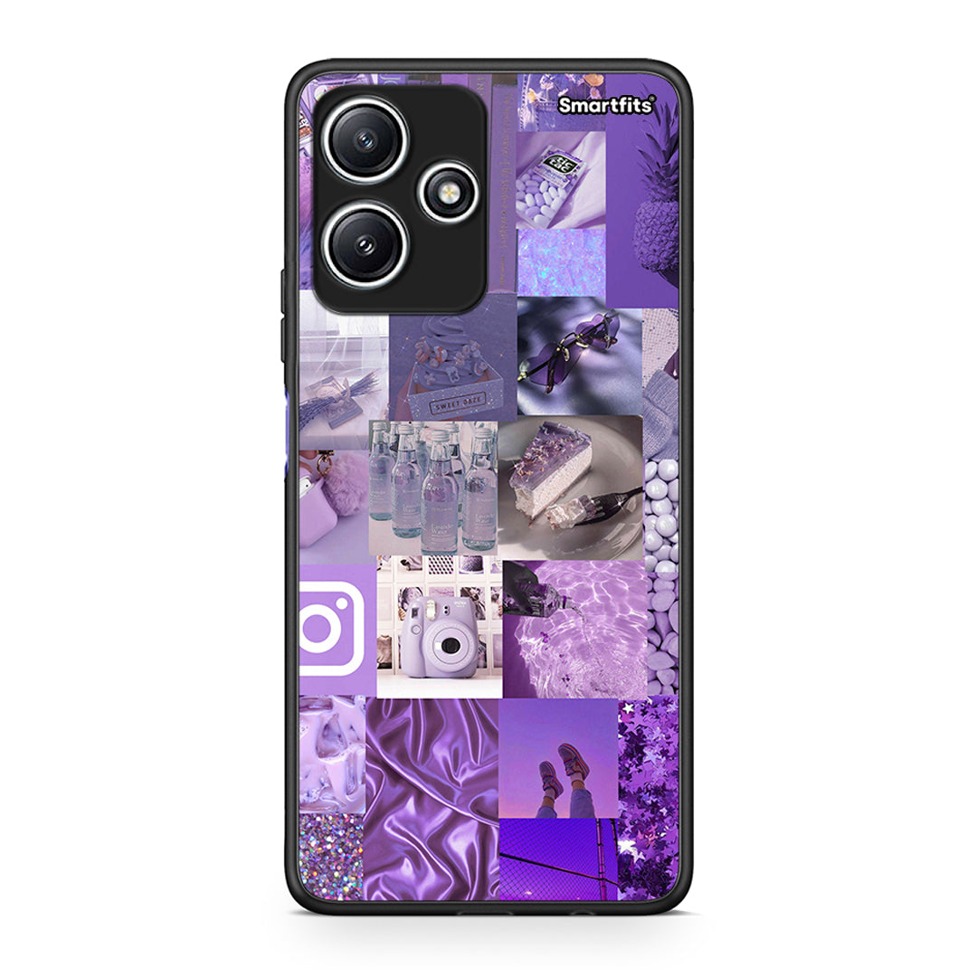 Xiaomi Redmi 12 5G Purple Aesthetic Collage θήκη από τη Smartfits με σχέδιο στο πίσω μέρος και μαύρο περίβλημα | Smartphone case with colorful back and black bezels by Smartfits