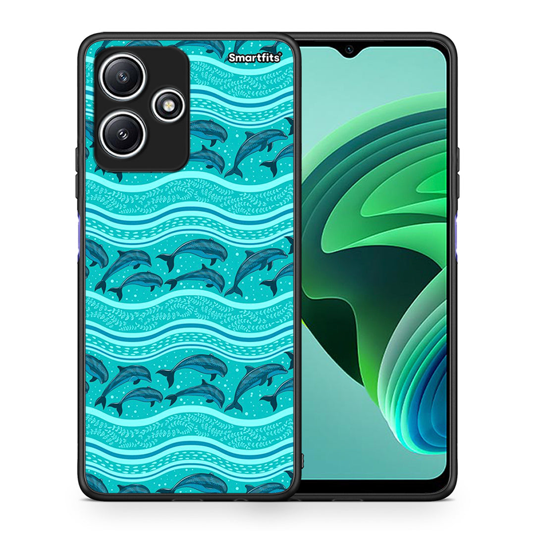 Θήκη Xiaomi Redmi 12 5G Swimming Dolphins από τη Smartfits με σχέδιο στο πίσω μέρος και μαύρο περίβλημα | Xiaomi Redmi 12 5G Swimming Dolphins case with colorful back and black bezels