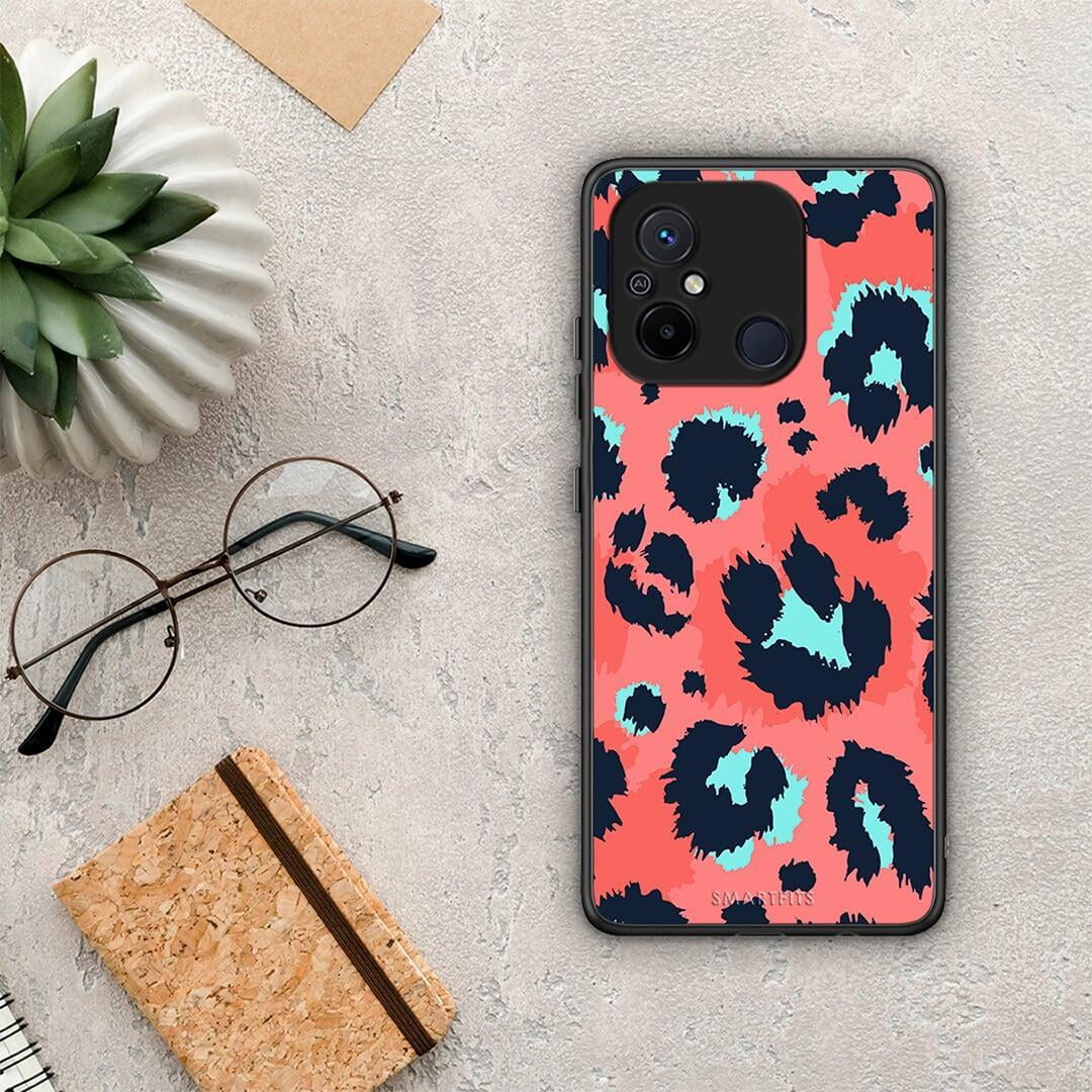 Θήκη Xiaomi Poco C55 Animal Pink Leopard από τη Smartfits με σχέδιο στο πίσω μέρος και μαύρο περίβλημα | Xiaomi Poco C55 Animal Pink Leopard Case with Colorful Back and Black Bezels