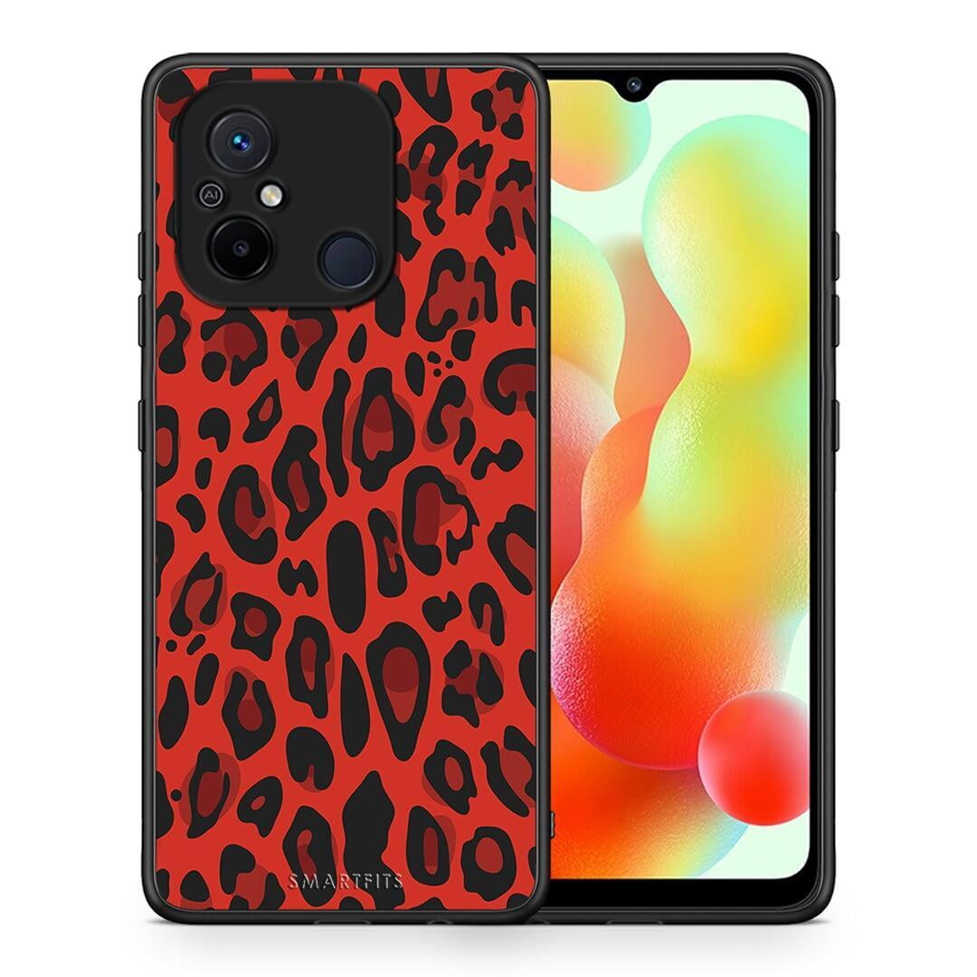 Θήκη Xiaomi Poco C55 Animal Red Leopard από τη Smartfits με σχέδιο στο πίσω μέρος και μαύρο περίβλημα | Xiaomi Poco C55 Animal Red Leopard Case with Colorful Back and Black Bezels