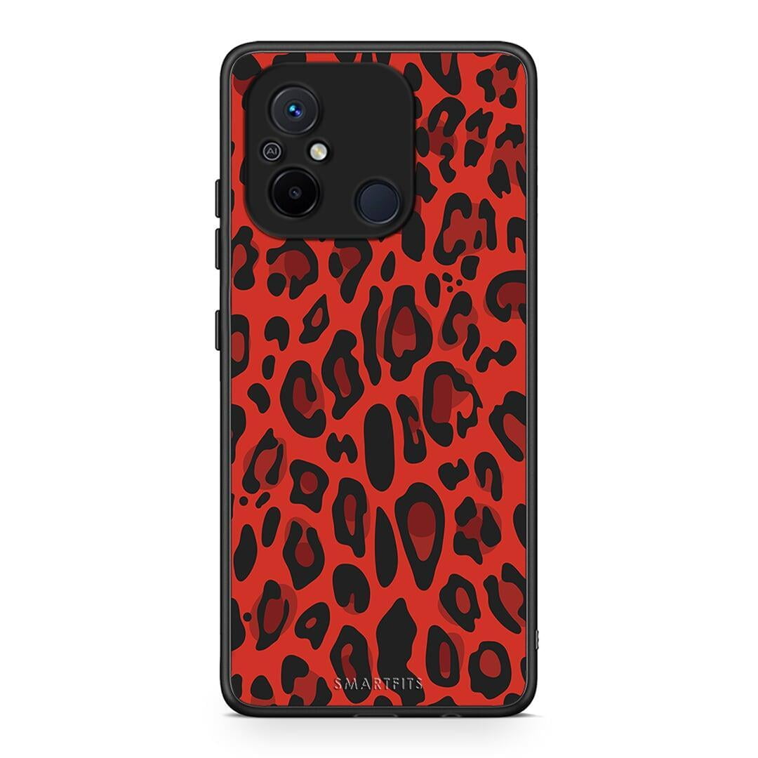 Θήκη Xiaomi Poco C55 Animal Red Leopard από τη Smartfits με σχέδιο στο πίσω μέρος και μαύρο περίβλημα | Xiaomi Poco C55 Animal Red Leopard Case with Colorful Back and Black Bezels