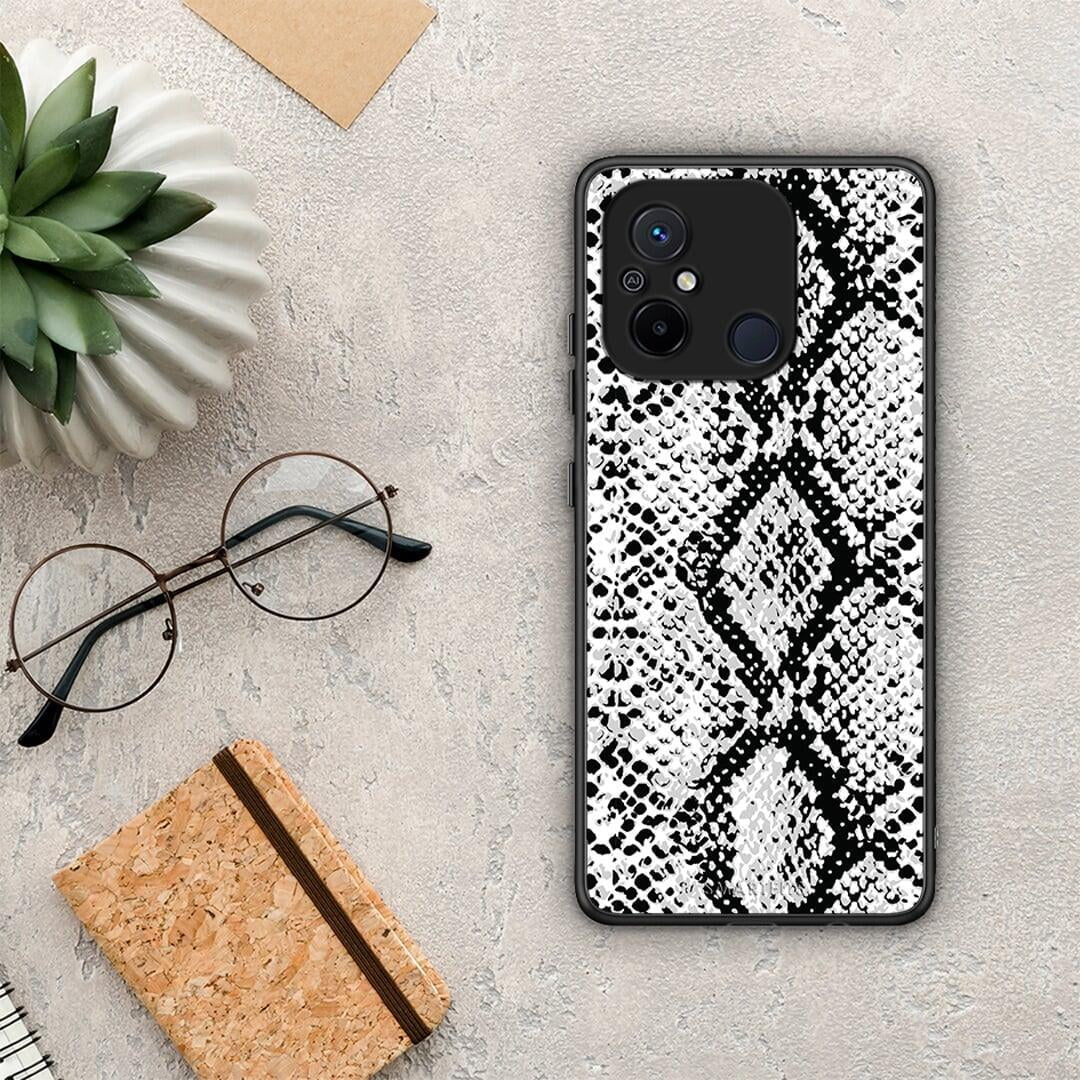 Θήκη Xiaomi Poco C55 Animal White Snake από τη Smartfits με σχέδιο στο πίσω μέρος και μαύρο περίβλημα | Xiaomi Poco C55 Animal White Snake Case with Colorful Back and Black Bezels