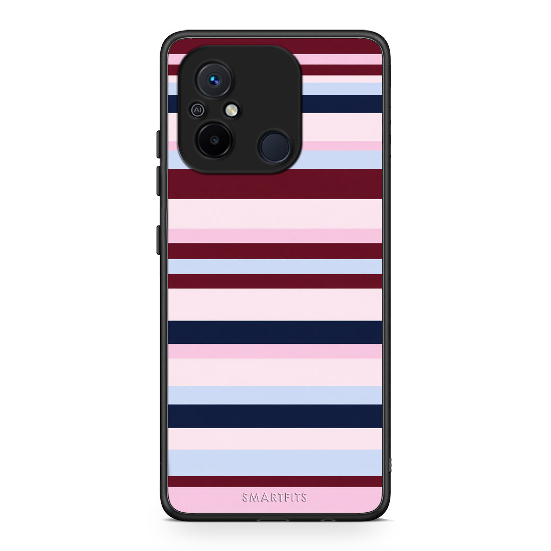 Θήκη Xiaomi Poco C55 Burgundy Pink and Blue Horizontal Stripes από τη Smartfits με σχέδιο στο πίσω μέρος και μαύρο περίβλημα | Xiaomi Poco C55 Burgundy Pink and Blue Horizontal Stripes case with colorful back and black bezels