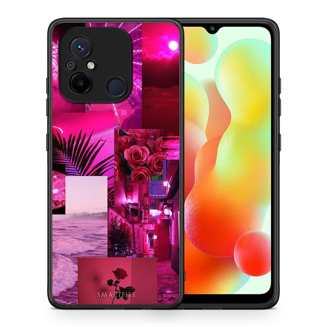 Θήκη Xiaomi Poco C55 Collage Red Roses από τη Smartfits με σχέδιο στο πίσω μέρος και μαύρο περίβλημα | Xiaomi Poco C55 Collage Red Roses Case with Colorful Back and Black Bezels