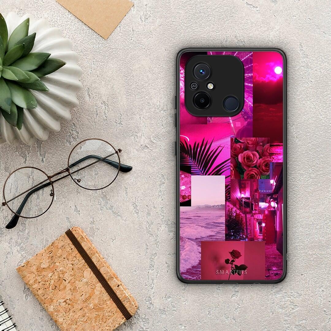 Θήκη Xiaomi Poco C55 Collage Red Roses από τη Smartfits με σχέδιο στο πίσω μέρος και μαύρο περίβλημα | Xiaomi Poco C55 Collage Red Roses Case with Colorful Back and Black Bezels