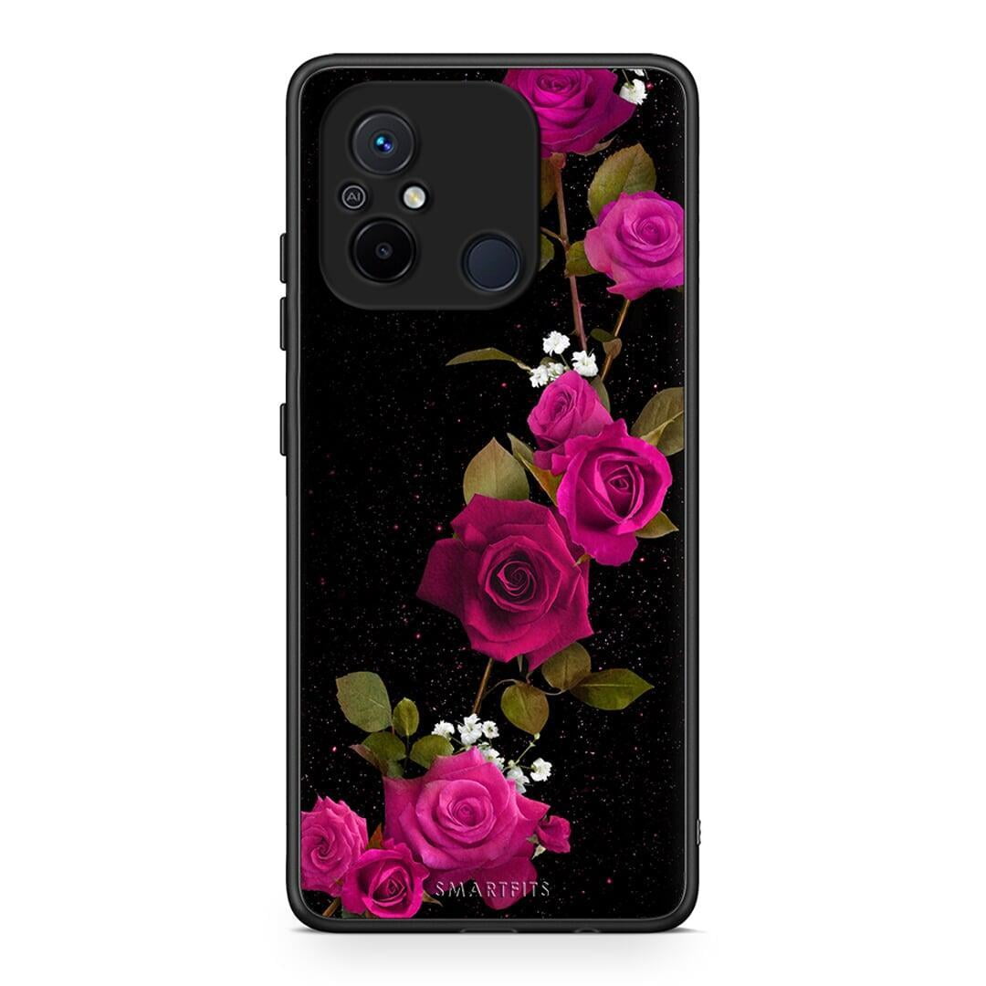 Θήκη Xiaomi Poco C55 Flower Red Roses από τη Smartfits με σχέδιο στο πίσω μέρος και μαύρο περίβλημα | Xiaomi Poco C55 Flower Red Roses Case with Colorful Back and Black Bezels