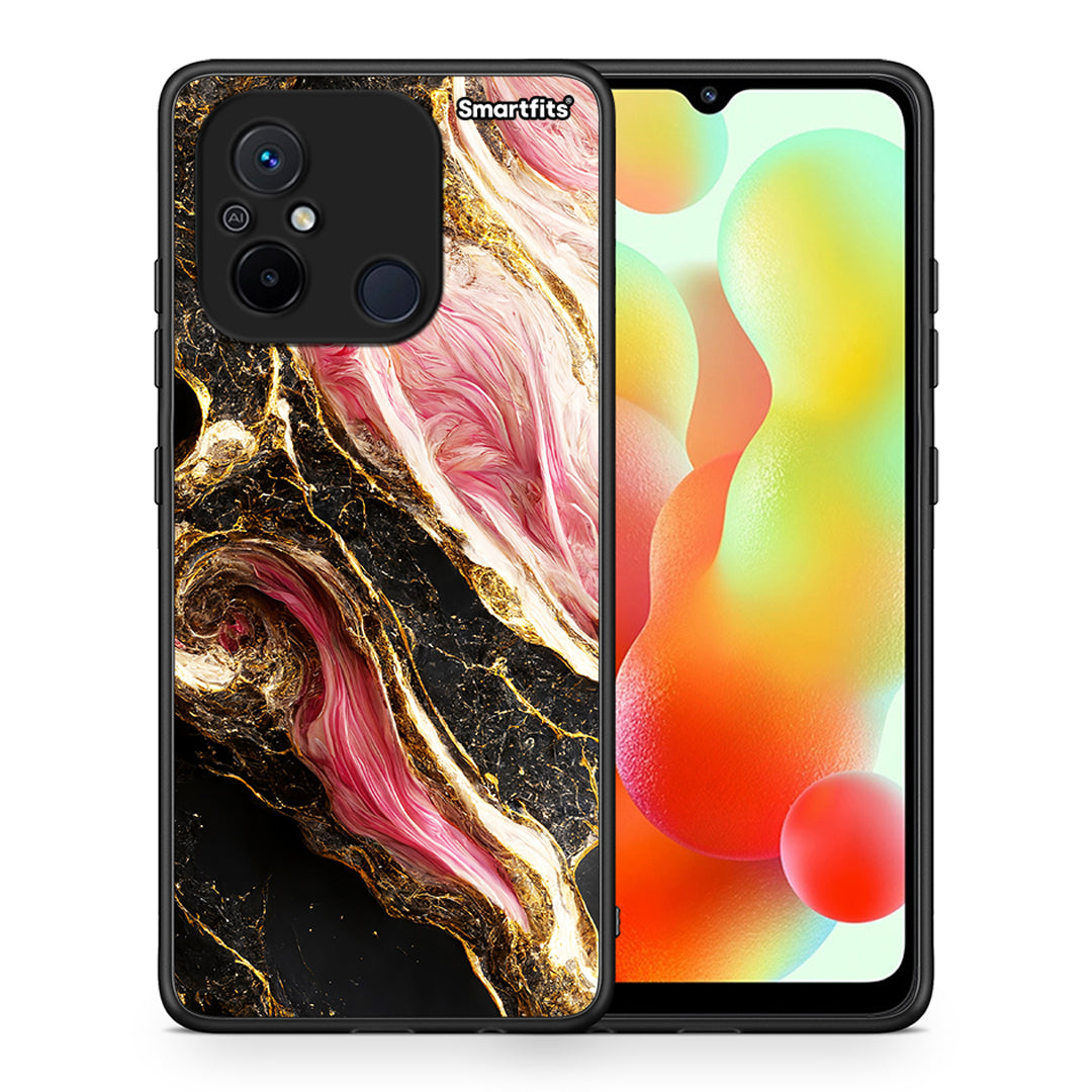 Θήκη Xiaomi Poco C55 Glamorous Pink Marble από τη Smartfits με σχέδιο στο πίσω μέρος και μαύρο περίβλημα | Xiaomi Poco C55 Glamorous Pink Marble Case with Colorful Back and Black Bezels